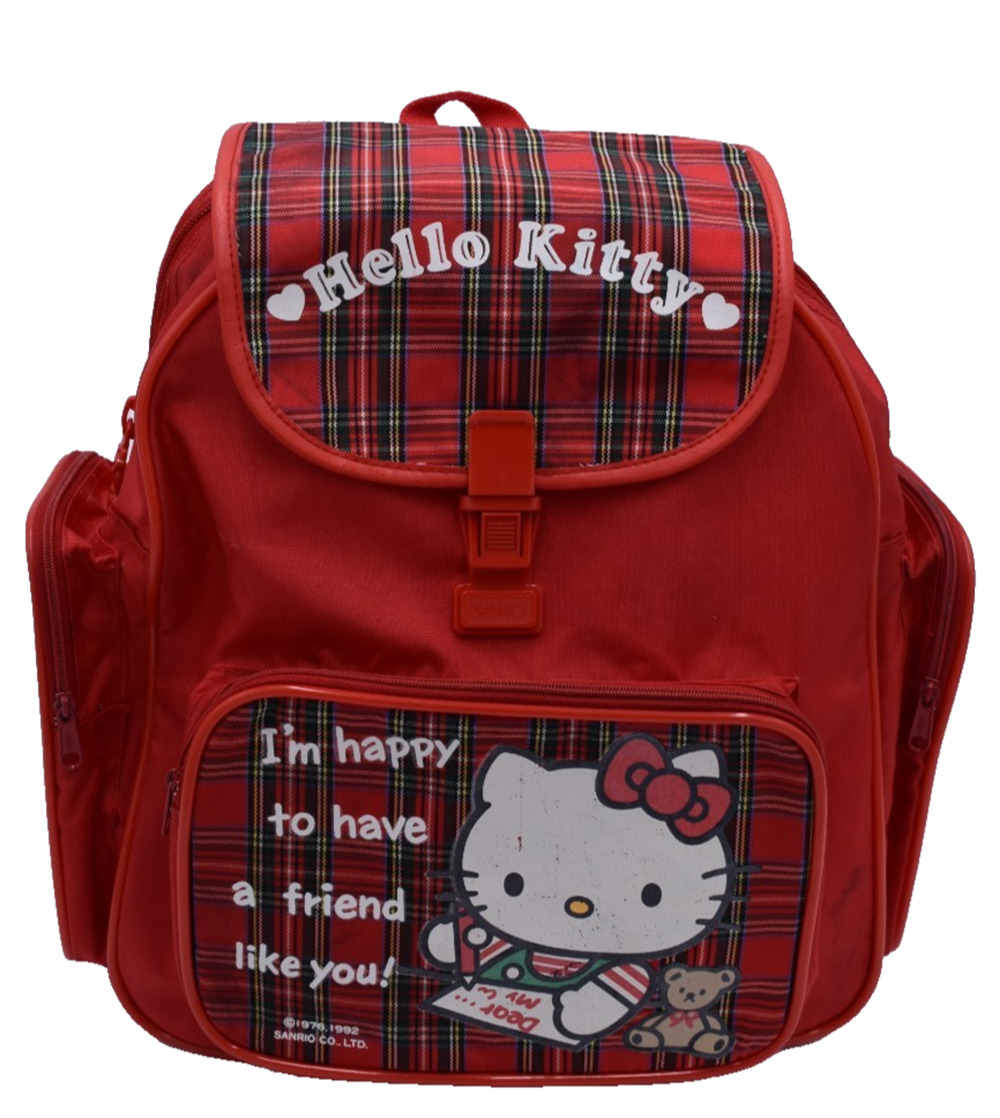 Vtg Sanrio Hello Kitty Backpack Small Red Book Bag - Happy to Have a Friend Like